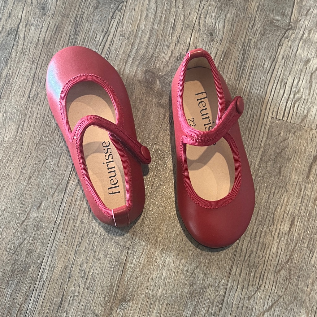 Fleurisse Elizabeth Red Leather Mary-Jane Shoe With Velcro Closure Brand New